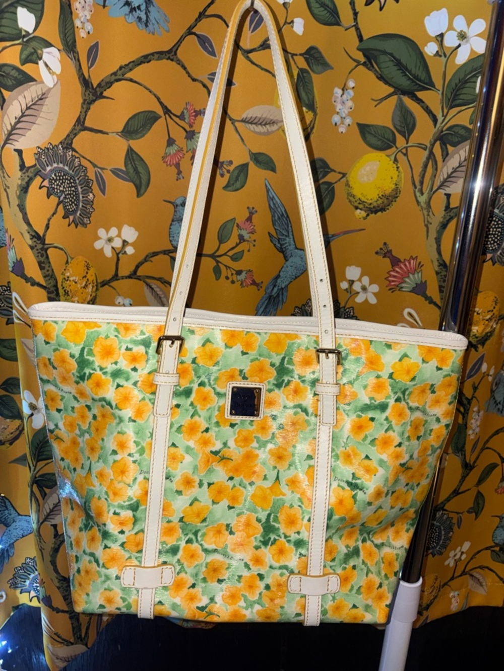 Dooney & Bourke Yellow and Cream Floral East West Shopper Tote
